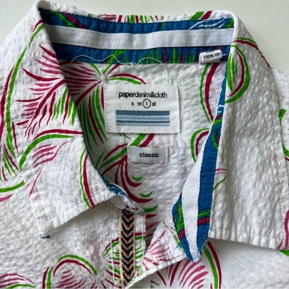 Paper Denim & Cloth Men’s Fuchsia & Green Leaf Print Button Down Shirt - Picture 3 of 4